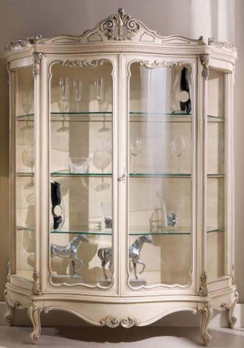 Casa Padrino Luxury Baroque Display Cabinet Cream / Silver 146 X 50 X H.  190 Cm - Sumptuous Baroque Display Cabinet With 2 Glass Doors - Baroque regarding Living Room Display Cabinets